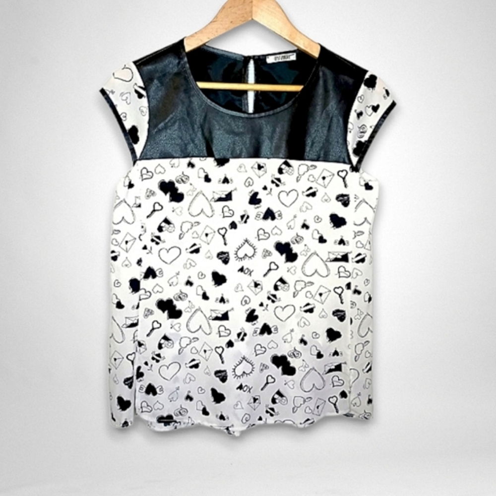 Ivory & Black Graphic Print Blouse - Size 2